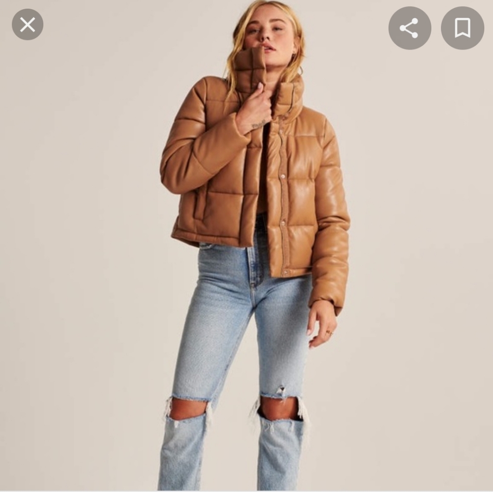 Abercrombie & Fitch Camel Brown Vegan Puffer Jacket